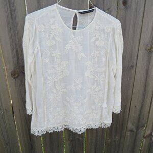 Zara White Lace Blouse Size M